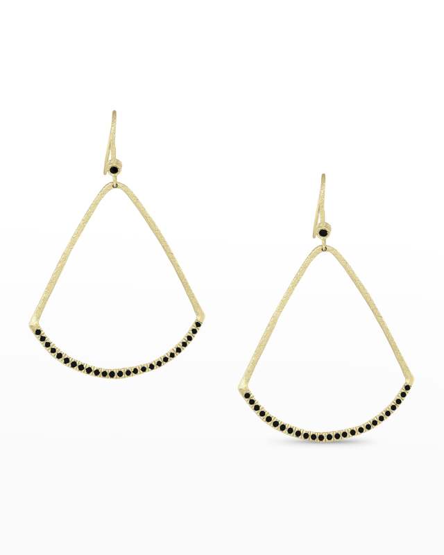 18k Yellow Gold Black Diamond Teardrop Hoop Earrings